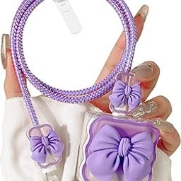 Twizzle Cute 3D Heart Design Case Cover for iPhone Adapter Compatible with 18W and 20W Charger Only 360° Protective Charger Cover Cable Protector Silicone Case Cover 5 in 1 (Purple Bow)-27