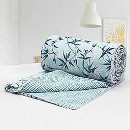 Cotton 144 TC Lace Bordered Reversible Dohar, Double, Aqua-image-79