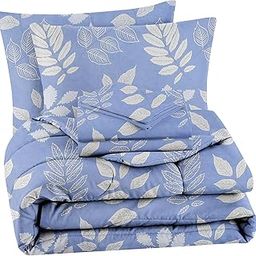 Amazon Brand - Umi Microfiber 220 GSM Glace Cotton AC Comforter Set King Size Double Bed with 1 Flat Bedsheet-90x100 inch and Two Pillow Covers - 4 pc Bedding Set Light Blue & White, 220 GSM-3