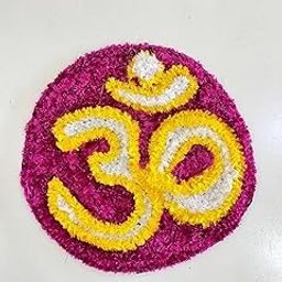 Decorative Woolen Rangoli Mat with Om Design, 30 x 30 cm, Handmade Floor Décor, Pink and Yellow-image-33