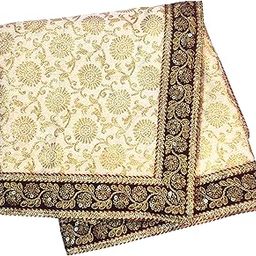 Navti Creations Shirdi Jaicard Silk Shawl for SaiBaba/Saibaba Angavastram/Ganpati baithak aasan/Dargah Chaadar/Puja Aasan Table Cloth/Shawls for Multipurpose Religious 2 Meter (Cream/White-Maroon)-24