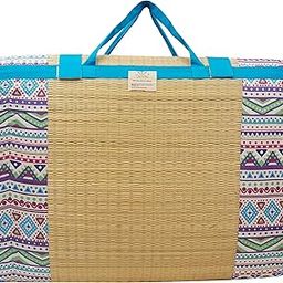 Home Tex Life Kora Grass Paai Mat for Bedroom Floor | Foldable Bed with Handle| Chatai with Foam Mattress Foldable| Earthing Grounding & Large Size Mat (18mm_4 X 6 Ft, Africana)-63