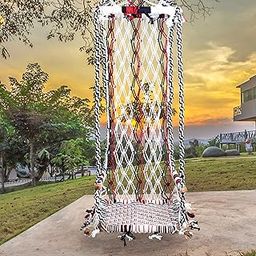 Halder Jute Regular Indoor Outdoor Maharaja Hanging Swing Chair (Cotton, White Black Red, 170 * 120 * 50 cm)-image-4