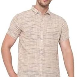 Isd Fabric Men's Khadi Cotton Textured Half Sleeves Shirt-picture-42