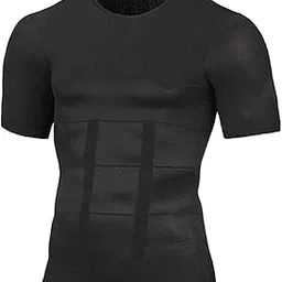 heavenglow Men's Slimming Compression Fitness Gym Shaper Vest | Abs Chest Tummy Control Shaper for Men | Breathable Polyester Spandex Compression Shirt Black-picture-37