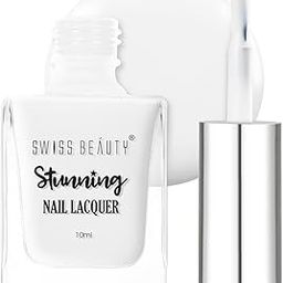 Swiss Beauty Stunning Nail Lacquer | Chip Resistant, Quick drying nail paint | Highly Pigmented with high shine Nail polish | Shade - Glam White, 10gm-32