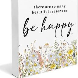 Spring Wildflowers Sign Decor Inspirational There Are so Many Beautiful Reasons to Be Happy Wood Block Sign Home Desk Table Shelf Decoration, Spring Gift-1