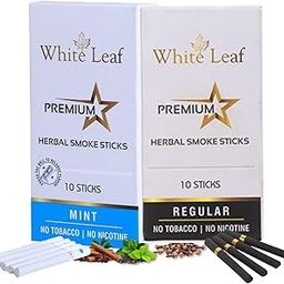 White Leaf Premium Herbal Cigarettes 100% Tobacco Free and Nicotine Free Regular, Mint Flavor(Pack Of 20) For Anti Addiction and Non-Nicotine Herbal Smokes With Natural and Ayurvedic Herbs-image-51