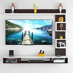 DAS Hubert Engineered Wood TV Entertainment Unit Stand Set TOP Box Stand with Shelves and Display Rack Flowery Wenge & Frosty White- Ideal for UP to 43 INCH Screen-48
