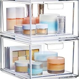 OFRANK 2 Pack Stackable Makeup Organizer Storage Drawers, 11.5cm Tall Acrylic Bathroom Organizers，Clear Plastic Storage Bins For Vanity, Undersink, Kitchen Cabinets, Pantry Organization and Storage-image-81