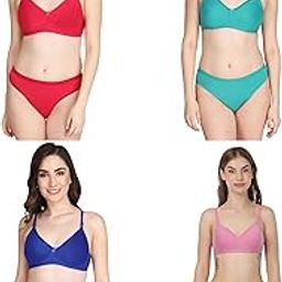 liigne Women Everyday Padded Bra Panty Set (Pack of 4) - This Lingerie Set Made of Pure Cotton-picture-27