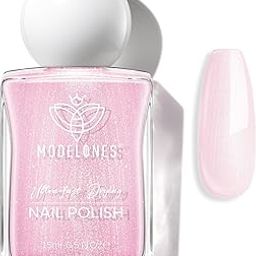 modelones Glazed Pink Nail Polish, Shimmer Pearl Pink 15 ml Quick Dry Nail Lacquer from BELLE GAGA Strengthener Long Last Shine Fingernail Toe Nail Art DIY Home Travel Manicure 0.5 Fl Oz-33