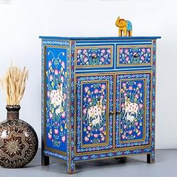 FURNWEAVE Gau Solid Wooden Sideboard Storage Cabinet, Antique Handcrafted Buffet Rustic Vintage Wooden Storage Organizer Handmade Solid Wood Side board for Dining Room, Living Room & Hall, Handpainted-image-8