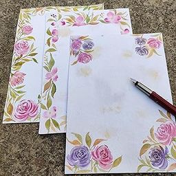 Letter/writing pad/note pad | A5 size handpainted | watercolor floral | Valentine's | Set of 3.-image-12