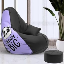 Biggie Bean Bag with Beans Filled 5XL VibeBoost Premium Bean Bag with Free Cushion and Footrest - Official : Funds & Fun Combo (Matching Color : Regular, Dream Big - Black Lavender)-5