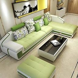 Woodsfreak Hardwood Roland Sectional Leather Sofa Set with 1 Puffy (Pear Green and White)-image-83