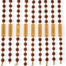 Rudraksh Rakhi with Name for Brother, Traditional Design, Set of 10, Golden-2
