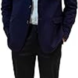 Men's Classic Navy Blue Blazer, Business Formal Suit Jacket with Two Buttons-image-39