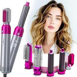 GAJ INTERNATIONAL 5-in-1 Hair Styling Tool Set with Brush Attachments, Hot Air Styler and Curling Wand, Pink and Grey-image-79