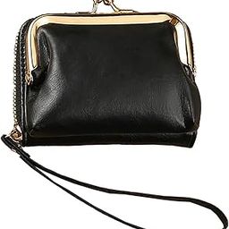 Women's Wallet Wrist Strap Short Coin Purse Coin Clip Bag Multi-Card Slot Card Holder(Black)-36