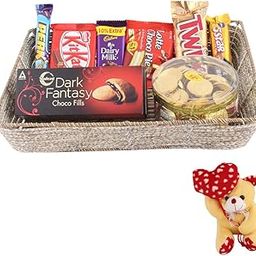 SFU E Com Premium Basket With Full Of Chocolates | Valentine Heart Teddy Bear With Chocolate Combo | Valentine Chocolate Hamper | 425-0