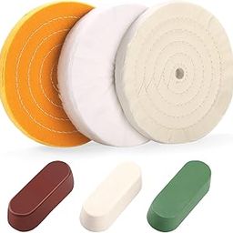 6PCS 8 Inch Polishing Wheels Kit for Bench Grinder, Include 5/8" Arbor Hole White Cotton Polish Wheels(50Ply), Yellow Cotton Wheel(40Ply), Soft Flannel Buffing Wheel(30Ply)& 3 Polishing Compound Set-28