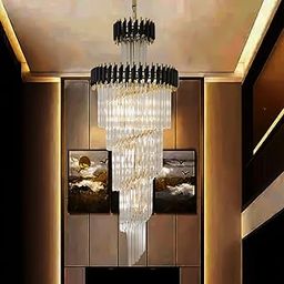 Harold Electricals Black Geminus Long Crystal Double Height Chandelier for Staircase, Villa, Lobby, Foyer Entryway, Hotel, Living Room Décor -(Dia:- 55CM & H:- 177CM)-image-37