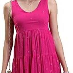 Women's Dresses for Women | Self Design | Tiered | Sleeveless | V-Neck | Shirt Dress-image-3