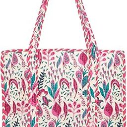 Quilted Cotton Tote Bag – Handmade Large Travel Shoulder Bag with Zipper & Pockets – Lightweight, Durable & Stylish for Daily Use-image-30