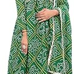 Women's Rayon Blend Bandhani Georgette Printed Straight Anarkali Gown with Dupatta Green-2