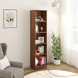 BLUEWUD Alex Engineered Wood Bookshelf Cabinet Book Rack Organizer with 5 Shelves for Décor Display Wall Mount Floor Standing for Home Library (Brown Maple)-image-4
