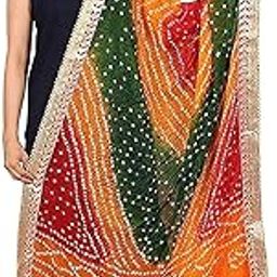 Jaipuri Rajasthani Women's Silk Bandhani Bandhej Multi-Colored Heavy Dupatta With Gota Work And Latkan-image-74