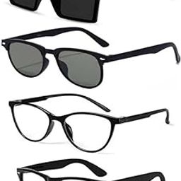 Unisex Combo Offer Pack Of 4 UV400 Protection Stylish Frame Fashion Sunglasses For Men And Women - Black Rectangular Round Clear Cateye With Box-15