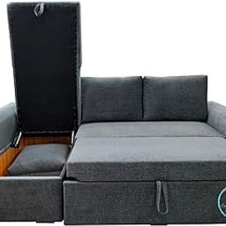 Comfort Designs Creta Standard 4 Seater Corner Sofa Cum Bed Geometrical Left Hand Side (Grey) (Wood) 4-Person Sofa-image-30