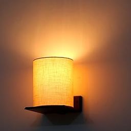 LIGHTANGLE Handmade Wooden Round Fabric Shade Wall Lamps for Bedroom (Beige)-1