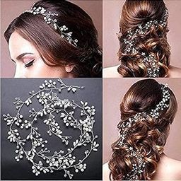 Bridal Hair Vines Crystal Wedding Headpiece, 45 CM Handmade Crystal Pearl Wedding Evening Party Headpiece Head Band Bride Wedding Hair Accessories for Bridesmaid and Flower Girl - gold.-picture-45