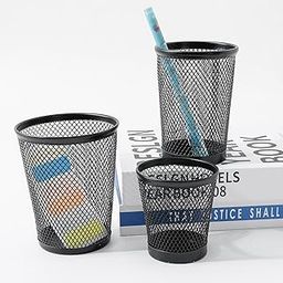 Kuber Industries 3 Pcs Mesh Metal Desk Organizer Pen & Pencil Holder Stand for Office, Reception & Study Table I Painting Brush Holder for Kids | Home & Office Table Accessories-12