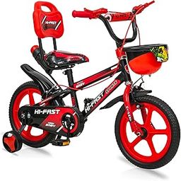 HI-FAST 14 inch Sports Kids Cycle for Boys & Girls 2 to 5 Years with Training Wheels (95% Assembled), (Red)-1