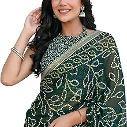 Women's Georgette Bandhani Printed Saree With Unstitched Blouse Piece-image-26
