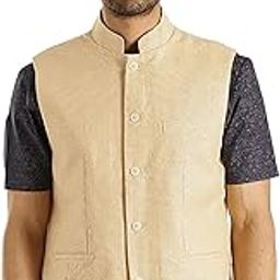 Men Solid Khaki Waistcoat-image-4