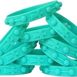SayitBands 10 PCS Rosalis Wrist Band Bracelets, Teal (8" for Teens/Adults), 8 inches, Silicone, No Gems-image-71