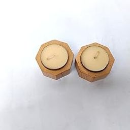 Wooden Tea Light Candle Holders – Hexagon Shape – Set of 2 | 2 x 2 Inch Natural Wood for Table & Home Décor-image-30