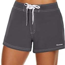 Women's Swim Shorts Quick Dry Water Sports Beach Board Shorts with Inner Mesh Dark Grey 3XL-image-14