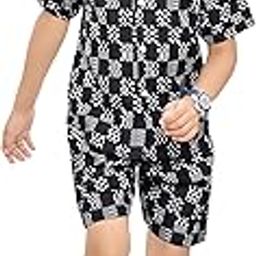 Checkered Printed Black and White Cotton Shirt and Shorts for Boys|Co-Ords Set-image-80