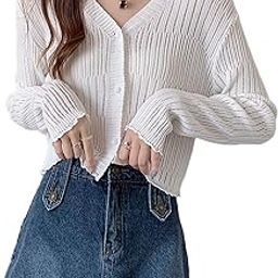 Women's Knitted Ribbed Cardigan Long-Sleeve V-Neck Button-Up Shrug Jacket Top Dn85-10