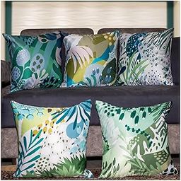 Vendola Satin 250TC Sofa Cushion Pillow Covers, Multicolor, Set of 5 Cushion Covers (16X16 Inches, Ferns)-image-71