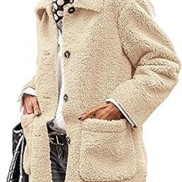 Women's Winter Faux Fur Coats Long Sleeve Lapel Button Down Pockets Fleece Sherpa Jacket Casual Trendy Outerwear-image-4