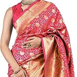 Women's Silk Cotton Kanjivaram Soft Saree with Blouse Piece | Jacquard Design Banarasi Sarees | Golden Zari-image-1