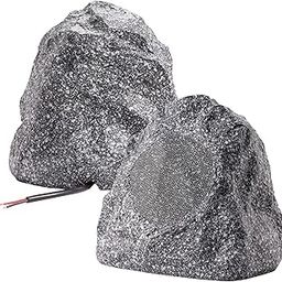 Theater Solutions 2R4G Outdoor Granite Rock 2 Speaker Set for Deck Pool Spa Patio Garden, 4.5-Inch, Granite Grey-10