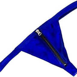 Mens Leather Zipper Open Front Thong Underwear G String T Back Blue| Mens Clothing | Underwear|1 Piece Front Zipper Thongh Underwear for Men-image-100
